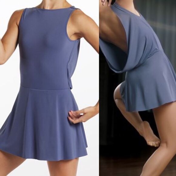 Weissman Dance Costume blue dress Matte Jersey Dress With Drape D10445 MA adult - Picture 1 of 12